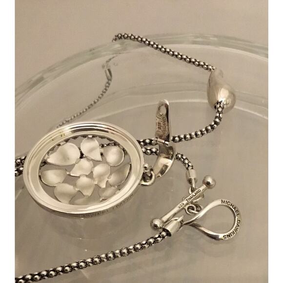 Michael Dawkins Sterling Pebble Design Round Pendant w/Station Necklace 25.5g - Picture 2 of 6